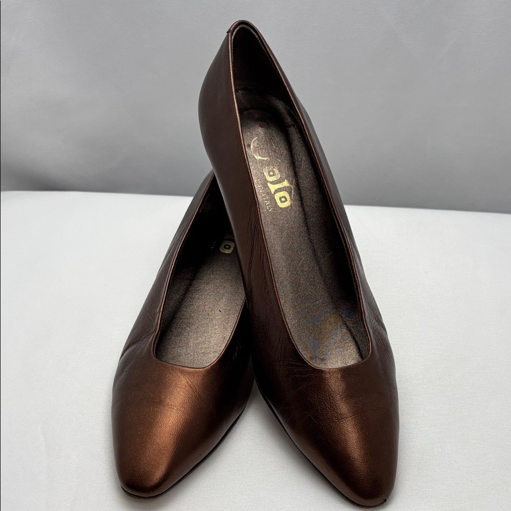 Vintage Golo Metallic Bronze Leather Women 1980s Power Pump Sz6.5 #0249